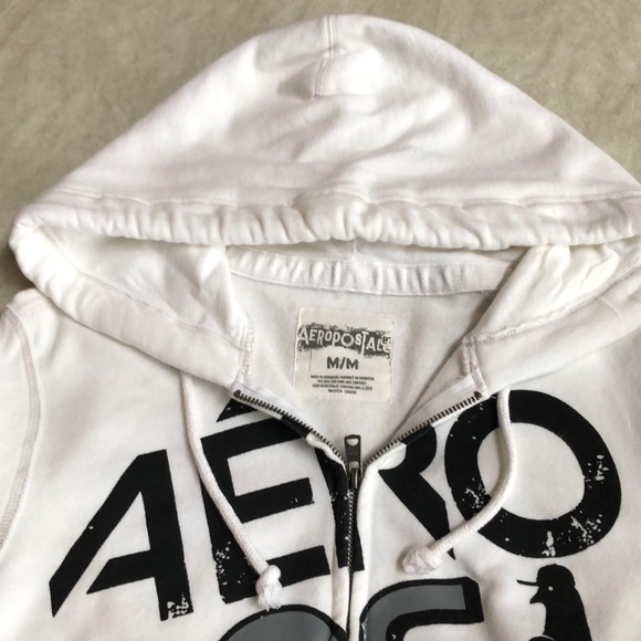Aeropostale Men’s Spell Out White Full-zip Hoodie Sweater Shirt Jacket Size M - Picture 6 of 11